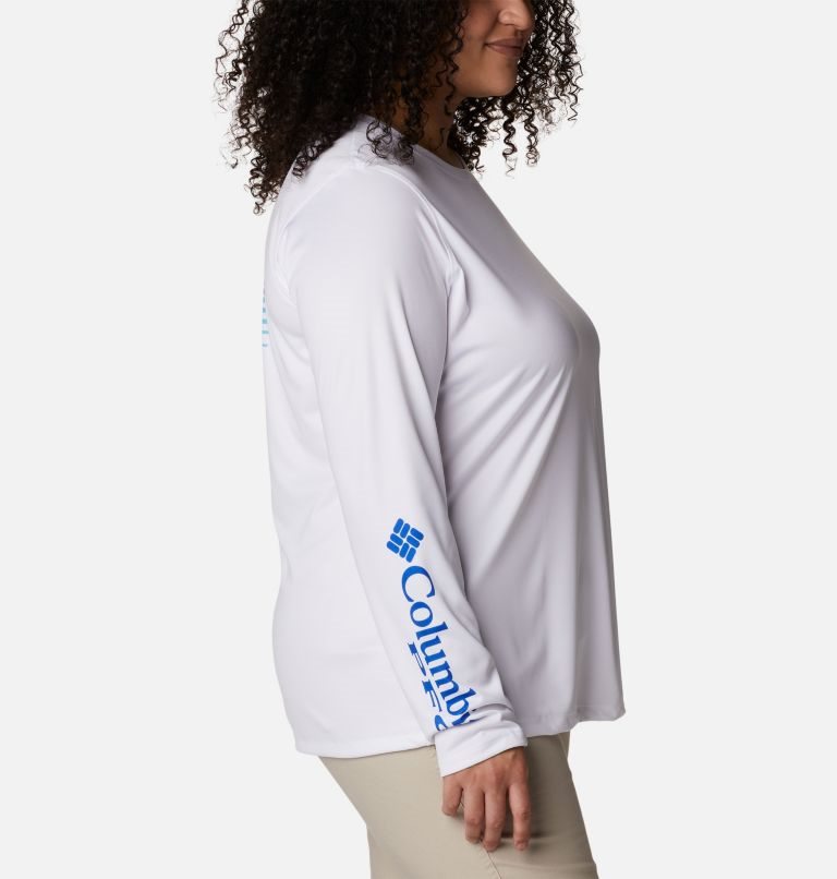 Women's Columbia PFG Tidal Tee Hook-Up Long Sleeve Sweatshirts White | Plus Size CA-D8130